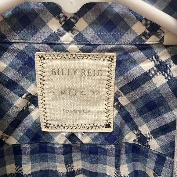 Billy Reid Blue and White Plaid Men's Button down shirt - Picture 2 of 6